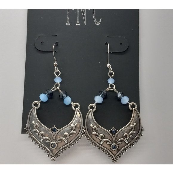 New INC International Concept Statement Dangle Blue Silver Tone Pierced Earrings - Picture 1 of 5